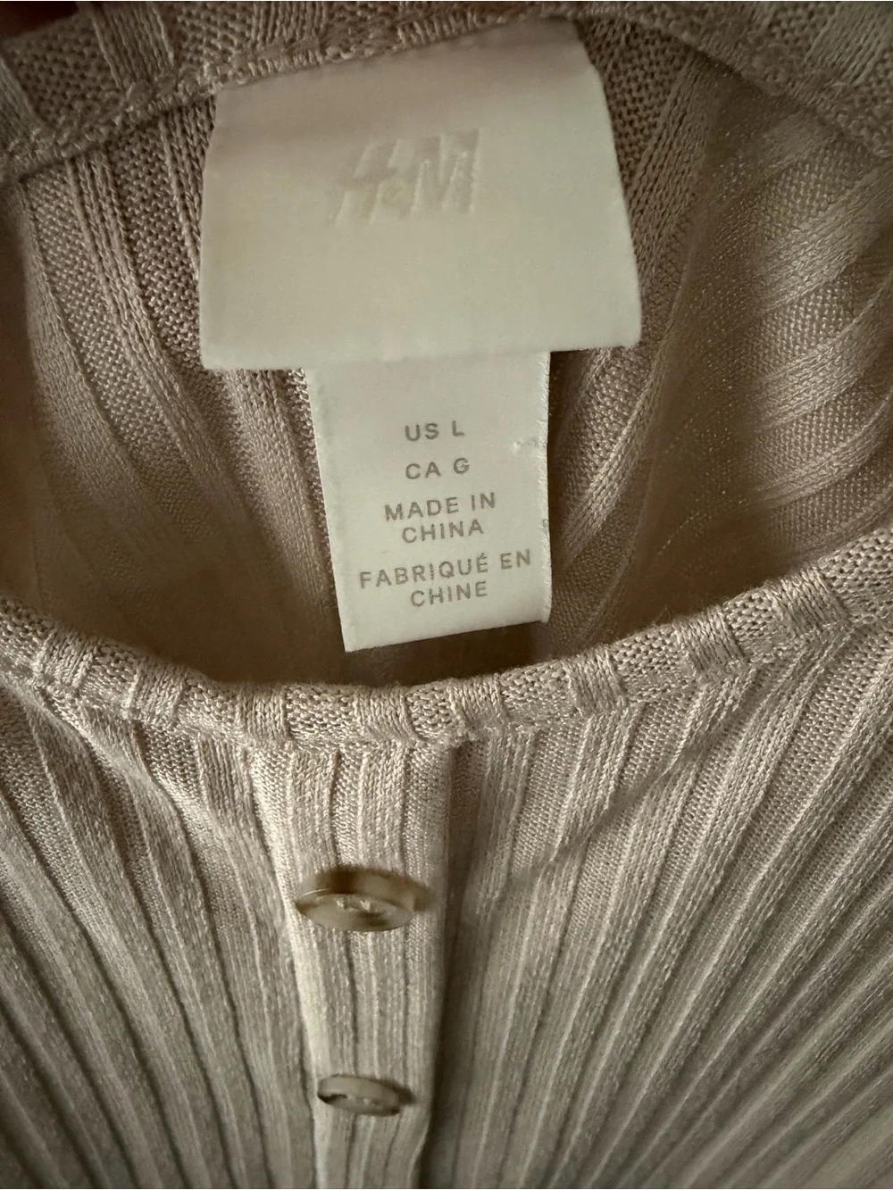 H&M Beige Ribbed Button-Front Tank Top - Picture 2 of 3
